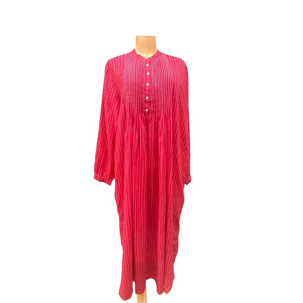 LL Bean Pintuck Dobby Flannel Nightgown Cottagecore Granny Red/Cream Plus‎ Sz L
